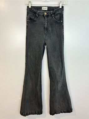 Rollas Black/Grey East Coast Cropped Flare High Rise Denim Jeans Size XS 25/29